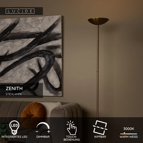 Lucide ZENITH - Stehlampe - Ø 25,4 cm - LED Dim. - 1x20W 3000K - Mattes Gold / Messing - USP